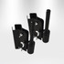 Two black tent pole holders with securing mechanisms, designed for supporting tent structures.