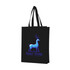 A black non-woven bag with a large gusset featuring a logo of a stylised deer.