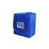 A blue non-woven cooler bag with sturdy handles and a zip closure, featuring a logo on the side.
