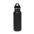 A drink bottle featuring a sleek black design with a double wall vacuum and a black PP lid.
