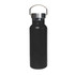 A drink bottle featuring a sleek black design, double wall vacuum insulation, and a stainless steel lid with a handle.