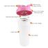 A drink bottle with a pink loop top and white body, featuring a stainless steel shaker ball and a wide mouth design.