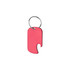 A drink bottle opener keyring in bright pink, featuring a simple dog tag shape and a metal keyring attachment.