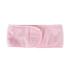 A pink promotional headband made from soft material, featuring a textured surface and a wrap-around design.