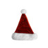 A red plush Santa hat with a white faux fur trim and a fluffy white pom-pom on top.