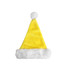 A plush Santa hat in bright yellow with a white faux fur trim and pom-pom at the top.