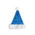 A blue plush Santa hat with a white fur trim and a fluffy white pom-pom on top.