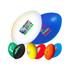 A collection of stress balls shaped like Australian footballs in various colours including blue, white, yellow, black, and green.