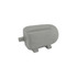 A grey engine-shaped stress reliever with ridged detailing and a small outlet, featuring a branding logo.