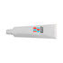 A white, tube-shaped stress reliever resembling toothpaste, featuring a logo in blue and red.