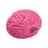 A pink brain-shaped stress reliever with a logo on its side, designed for fun and relaxation.