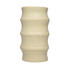 A beige spine-shaped stress reliever keyring with a smooth, wavy surface and a small branding logo.