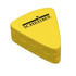 A yellow cheese-shaped stress reliever with embossed dots and a logo on top.