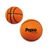 An orange basketball-shaped stress reliever with textured surface and a logo.