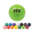 A green baseball-shaped stress reliever with a logo, surrounded by multiple coloured stress balls.