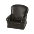 A black chair-shaped stress reliever, designed to resemble a small armchair, with rounded arms and a smooth surface.