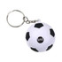 A keyring featuring a small black and white football stress reliever, attached to a silver metal ring.