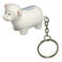A white sheep-shaped stress reliever keyring with a metal chain. It features a textured wool-like surface.