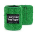 A drink bottle cooler in bright green, resembling astro turf, with a logo on a black patch.