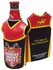 A drink bottle cooler in red, black, and gold, featuring a football jersey design and a logo.