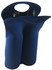 A double wine bag in navy blue, designed to hold two bottles, featuring a handle and a plain logo.