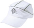 A white sports cap featuring contrasting grey detailing and a logo on the front.
