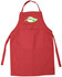 A bright red kids' apron featuring a front pocket and a logo design. The apron has adjustable ties for fitting.