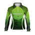 A green youth fishing polo shirt featuring a logo and abstract design. Long sleeves and a classic collar included.