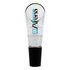 A clear wine aerator with a black base, featuring a logo on the side.