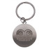 A round silver keychain featuring a logo with two overlapping circles and the letters "IHVO".