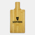 A bamboo paddle board in a natural finish featuring a black logo design.