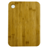 A large bamboo cutting board with a rounded corner and a hole for hanging. The board features a natural wood grain pattern.