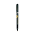A green metal pen with a pointed tip and a logo on the barrel.