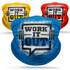 Three neck gaiters in blue, yellow, and red, featuring a logo with gym weights and motivational text.