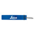 A drink bottle opener in blue with a silver keyring. Features a logo on the surface.