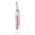 A drink bottle opener in silver metal featuring a red logo on one side, attached to a keyring.
