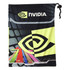 A microfibre pouch for tablets in black with vibrant multicoloured graphics and a logo. Features a drawstring closure.