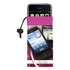 A pink microfibre pouch for mobile phones and cameras, featuring images of smartphones and a logo.