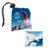 A blue microfibre pouch with a drawstring, featuring a logo and an image of a skier on the front.