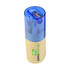 A pencil set featuring multiple coloured pencils and a sharpener in a cylindrical container with a blue lid.