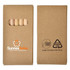 A pack of coloured pencils in a recycled cardboard case featuring a logo. The pencils inside are natural wood colour.