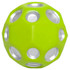 A high bounce ball in bright green with silver cut-out holes, featuring a smooth texture.