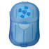 A blue promotional product featuring a compact design and a logo on the front.