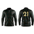 A long sleeve polo shirt in black with a geometric pattern and a logo. The back features the number 21.