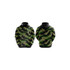 A camo-patterned pullover hoodie featuring long sleeves and a hood. It includes a small logo on the front.