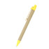 A yellow and kraft-coloured pen with a clip and a pointed tip. It features a logo on its body.