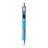 A blue metal pen with silver accents and a clip, featuring a sleek, modern design.