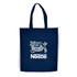 A navy large shopping tote bag with gusset and a logo design.