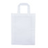 A white reusable bag with two handles and a transparent front panel, featuring a logo or branding.