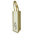 A jute single wine bag in natural and cream colours, featuring a simple logo on the side.